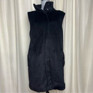 Theory Virgin Wool Faux Fur Stand Up Collar Zip Long Vest